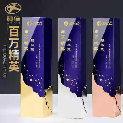Blue crystal trophy customization creative high-end big five-pointed star gold, silver and copper award souvenir authorization card medal customization