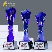 Crystal trophy custom-made creative twist column company annual meeting outstanding staff award souvenir Honor plate production