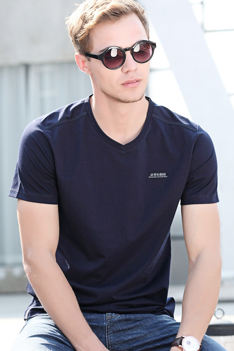 Summer short-sleeved t-shirt men's v-neck pure cotton heart-necked men's summer clothing 2022 new half-sleeved top T-shirt bottoming shirt