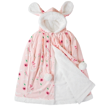 Baby cloak warm and reachable cloak for outdoor use in autumn and winter plus velvet thickened windproof hooded coat womens windshield quilt