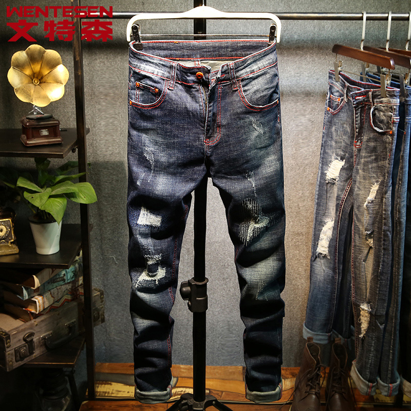 Ventyson jeans men's autumn stretch of elastic body with small feet Young long pants men break the Korean version of the tide