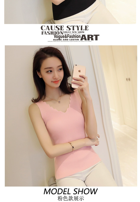 Mùa xuân và hè mới của phụ nữ hoang dã sóng mỏng v-cổ gợi cảm không tay đan đáy áo quây áo vest nữ áo len nữ