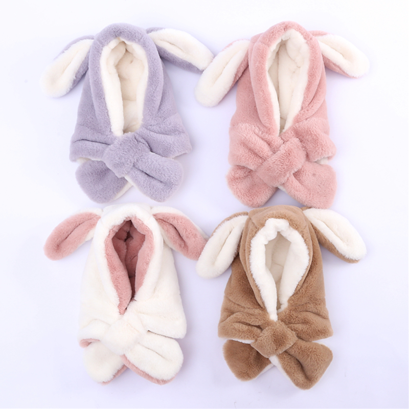 Baby baby hat and scarf all-in-one winter children's hooded scarf boys and girls ear protection imitation rabbit fur plus velvet