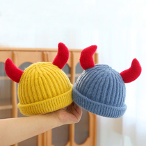 Baby hat autumn and winter baby cap cute super cute little devil female boy Korean childrens knitted wool hat