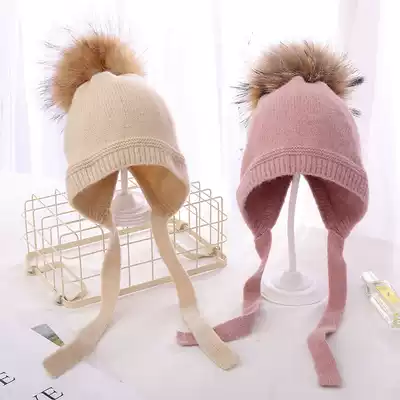 Autumn and winter Korean version of the new children's knitted wool girls pullover hat boys baby warm hat raccoon hair ball tide