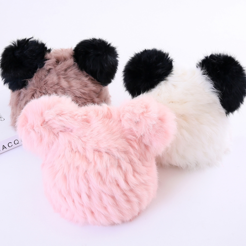 Children's autumn and winter baby Korean version ear warm fur hat Boy girl cute Panda rabbit hair tide hat