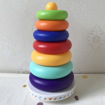 Baby Seven Rainbow Tower Waverstring Layer Stack Ring Infant and Toddler Stacking Lace Tower Early Teaching Toys 1-2-3 years old