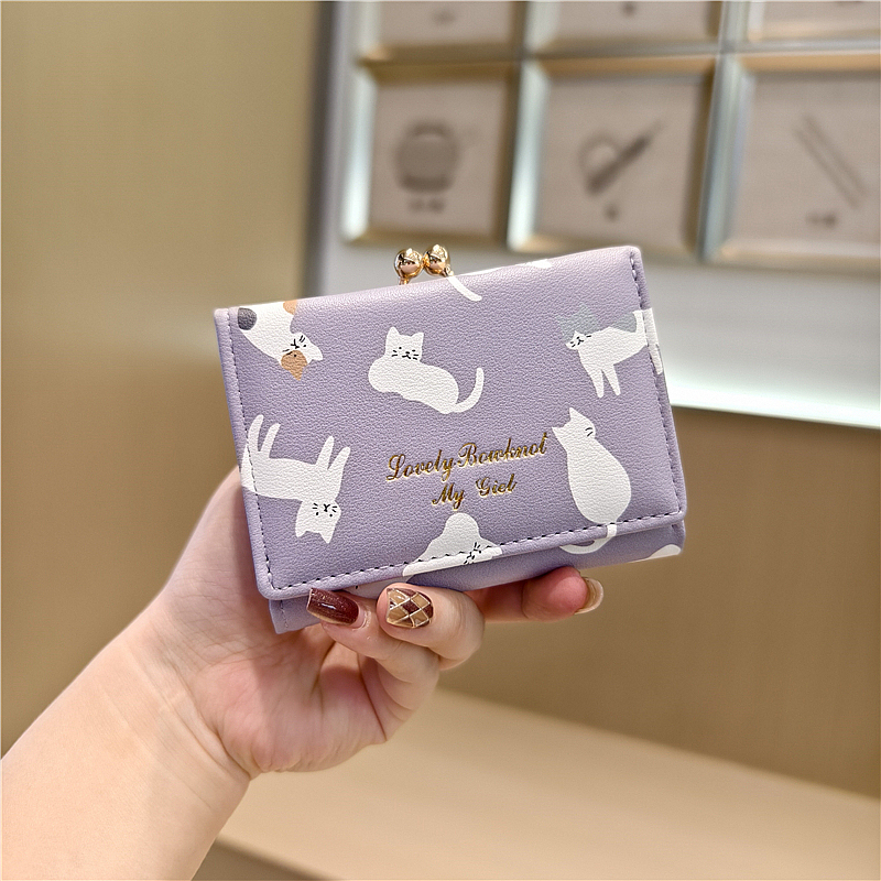 K-Style of the New Cartoon Cute Cat Print 70% off Iron Clip Multi-Functional Compact Mini Short Wallet for Women K-Style of the New Cartoon Cute Cat Print 70% off Iron Clip Multi-Functional Compact Mini Short Wallet for Women