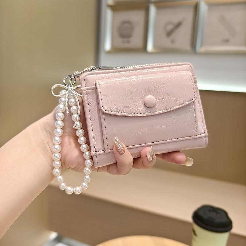 Korean Style New Simple and Versatile Pearl Chain Zipper Buckle 80% off Small and Exquisite Student Short Wallet