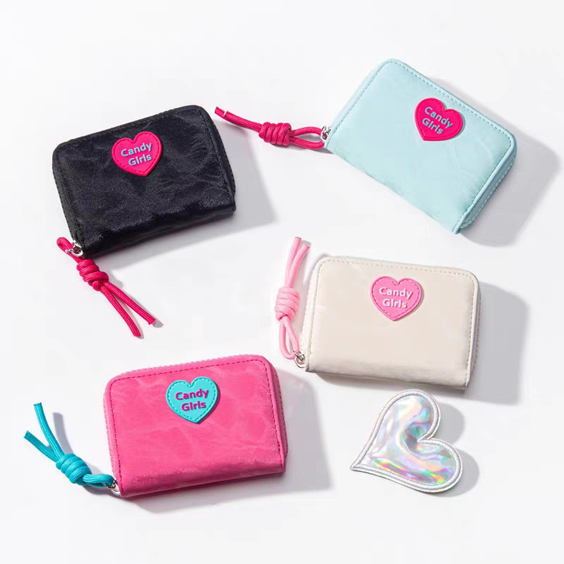 2026 New Zipper Mini Sweet Coin Purse Heart-Shaped Fashionable Cute Multi-Card Slot Women's Accordion Pu Leather Card Holder