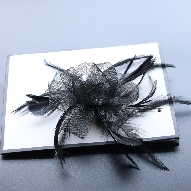 欧美简约时尚复古网纱新娘发夹配饰晚宴会派对演出发饰羽毛头饰品详情10