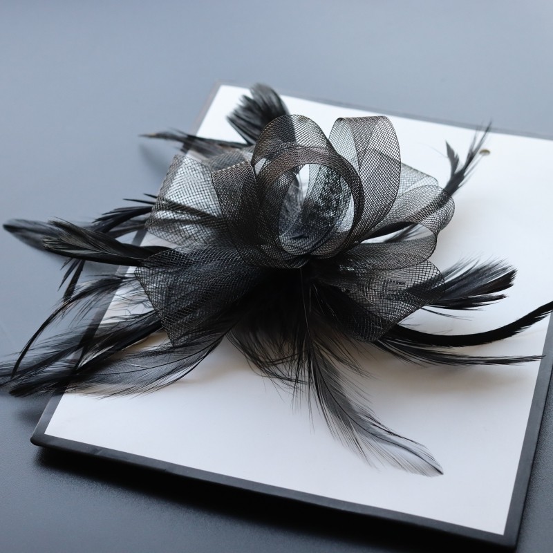 欧美简约时尚复古网纱新娘发夹配饰晚宴会派对演出发饰羽毛头饰品详情4