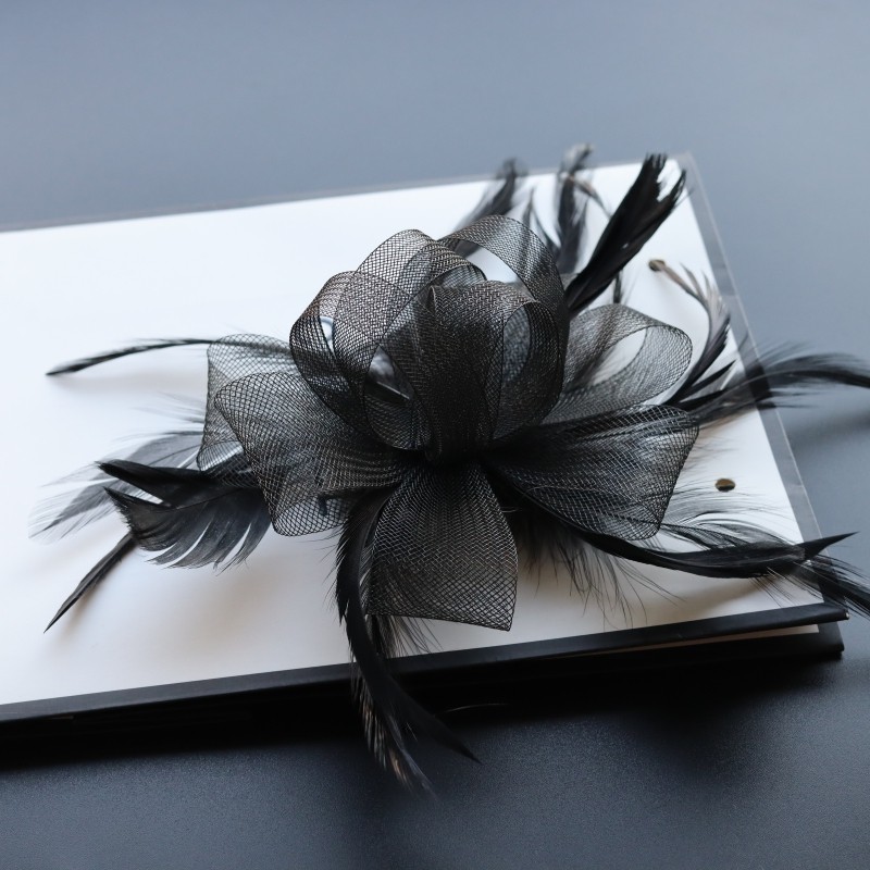 欧美简约时尚复古网纱新娘发夹配饰晚宴会派对演出发饰羽毛头饰品详情3