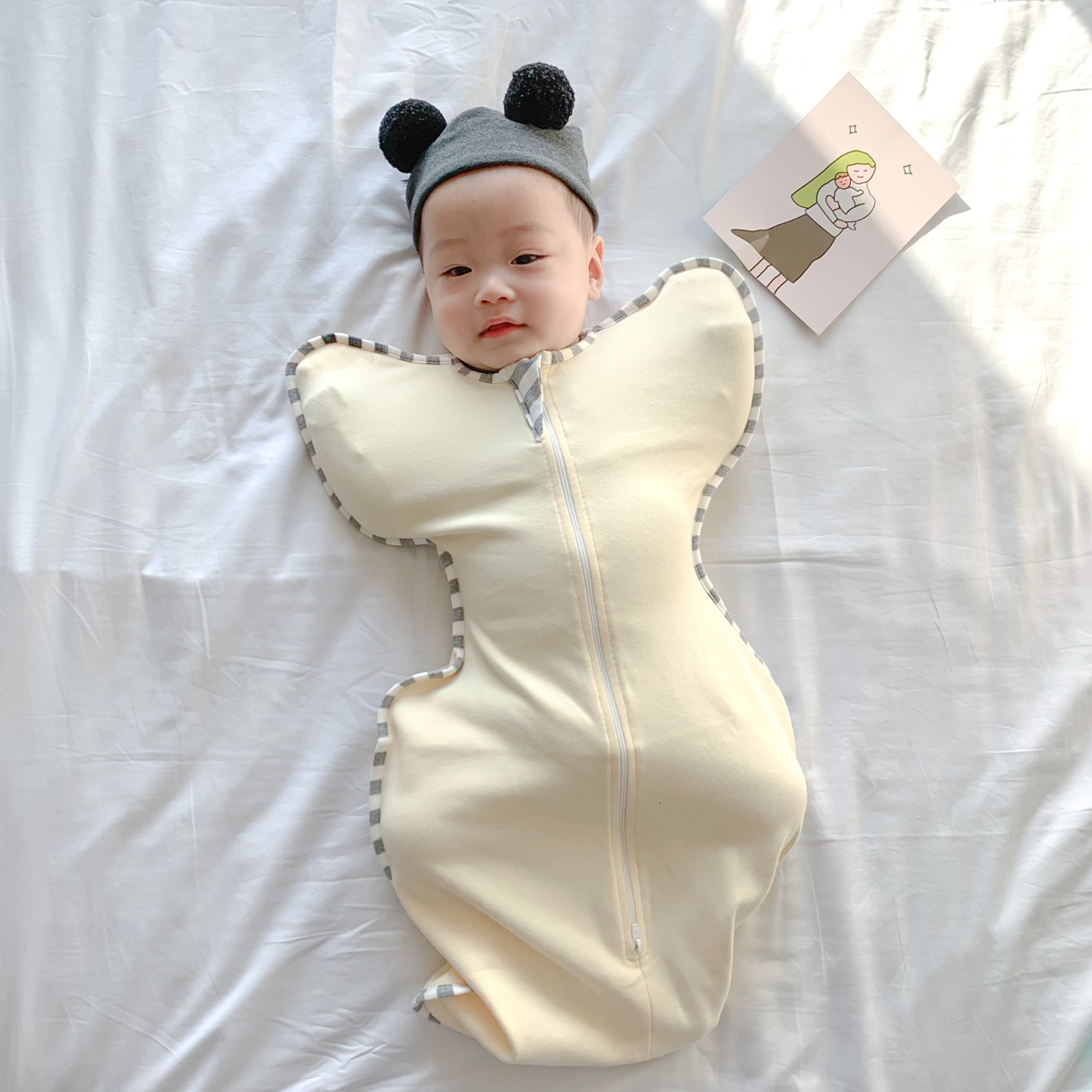 Love baby anti-surprise sleeping bag spring and autumn surrender newborn baby swaddling four seasons of pure cotton anti-kick
