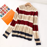 Thu đông 2018 áo len sọc màu tương phản mới 2852 cardigan nữ