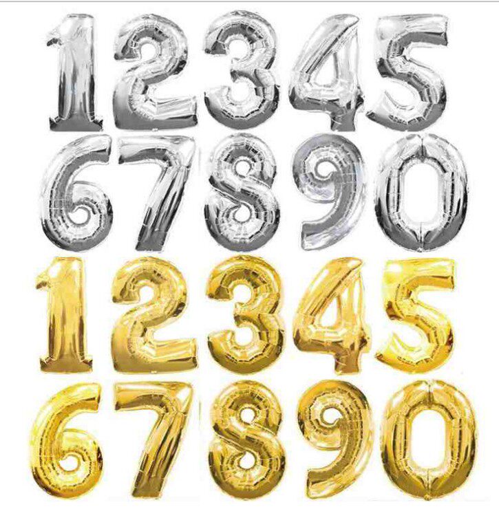 16 inch gold digital thickened aluminum film silver digital balloon happy birthday party holiday wedding room decoration