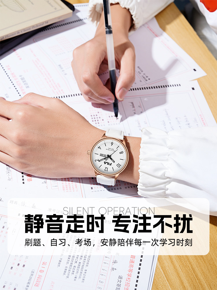 Fila Genuine Leather Strap Watch for Middle and High School Girls and Boys, Exam-Specific, Accurate Timekeeping, Silent 6791