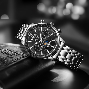 Flia Three-Eye Multifunctional Men's Mechanical Watch Business Steel Band Waterproof Light Luxury Watch Gift 6700