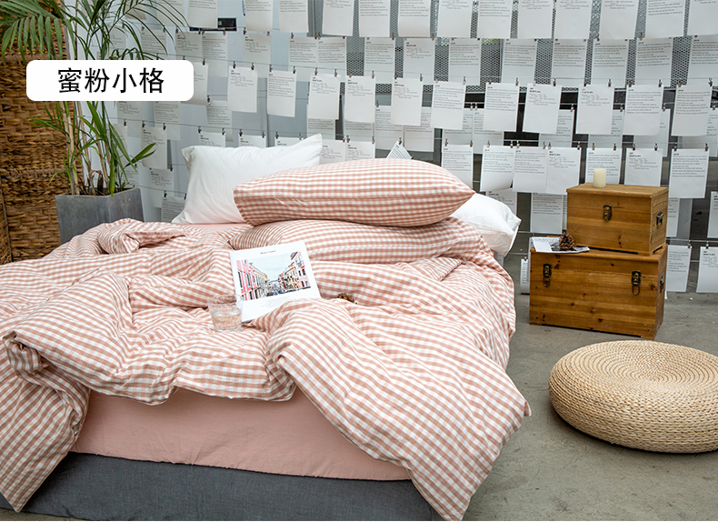 Khăn trải giường bằng vải cotton Bắc Âu bốn mảnh cotton đơn giản, lưới che chăn ga trải giường màu rắn Bộ ba miếng 4 bông - Bộ đồ giường bốn mảnh bộ ga gối everon