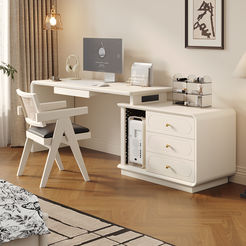 Medieval-Style Home Corner Computer Desk, Extendable and Rotatable, Small-Sized Solid Wood Desk with Integrated Drawer Cabinet and Computer Station