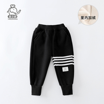 Baby Shu boy pants spring and autumn thin black girls wear sports pants childrens casual pants baby thin velvet