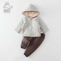 Yingzhishu childrens sports suit two-piece boys cotton autumn and winter clothes warm out cotton clothes