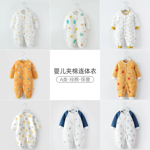 Детская хлопковая удерживающая тепло стеганая пижама, осенний пуховик для новорожденных, комбинезон, детское боди
