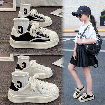 Girls' white shoes 2026 New style Spring and Autumn shell-head primary school board shoes Soft-soled children's shoes Stylish sports shoes