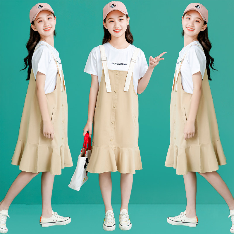 Summer dress of the middle and large children 2023 new 12 Han version 13 Yanan 15-year-old girl summer strap dress