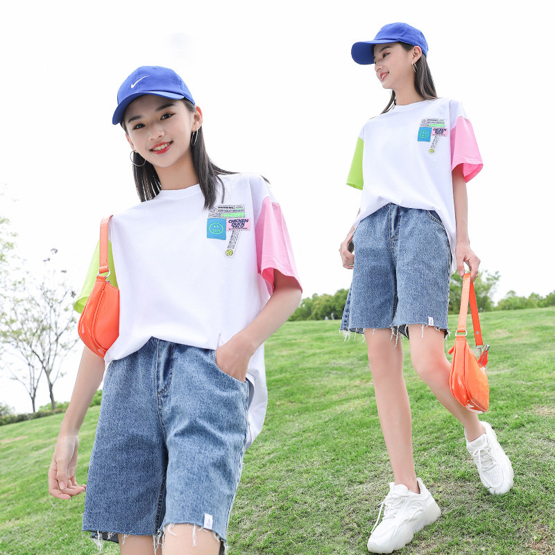 Girls Summer Package 2023 new 9 Han Ocean Gas Network Red Summer middle - summer Two - piece sets 15 years old