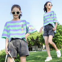 Girls Internet celebrity set 2022 new summer clothes foreign style girl big kids sports trend 12 girls fashion two-piece set 13