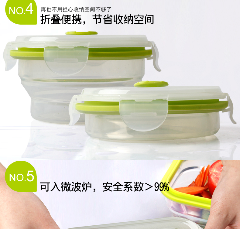 Silicone Gấp Tươi Bát Niêm Phong Hộp Vi Sóng Hộp Ăn Trưa Tủ Lạnh Lưu Trữ Box Xách Tay Bộ Đồ Ăn Bento Box