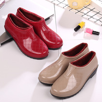 Velvet rain boots Non-slip waterproof shoes Rubber shoes plus cotton rain shoes Low-top shallow mouth womens kitchen adult fashion warm winter