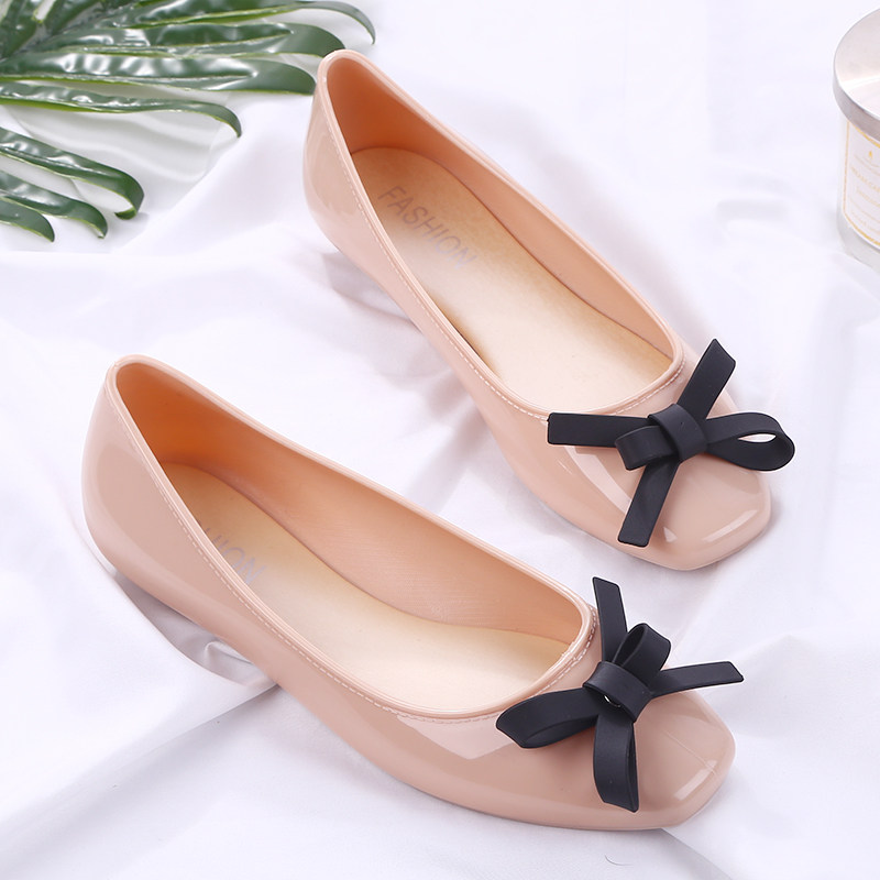 Flat Bottom Jelly Rain Shoes Waterproof Shoes Rubber Shoes Han Edition Plastic Cover Shoes Women Adults Fashion Models Outside Wearing Non-slip Working Summer