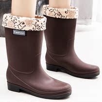 Fashion middle-tube plus cotton waterproof shoes warm rainshoes working rainboots winter adult skid shoes thicker shoes