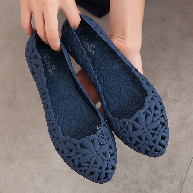 Four Seasons Leisure Fashion Simple Baotou Shallow Mouth Hollow Plastic Jelly Sandals Fairy Wind Versatile Summer Non-Slip Flat Bottom