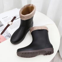Add velvet cotton adult waterproof boots rain boots female winter short tube warm water boots fashion non-slip overshoes rubber shoes light