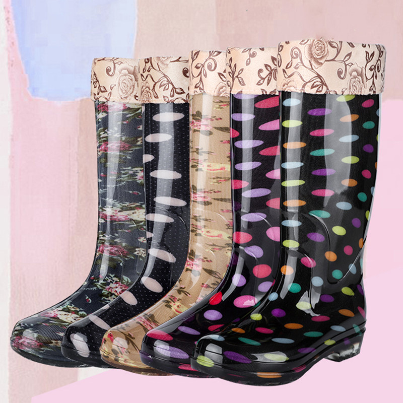 Fashion plus velvet cotton waterproof shoes rain boots rain boots female winter adult rubber shoes non-slip warm water boots high tube work overshoes