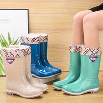 High-barrel working waterproof shoes anti-slip and thick rainshoes kitchen on rain boots in the middle of the female tube warm plus and plus comfort shoes