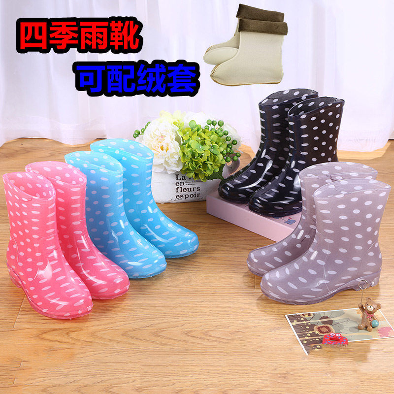 Fashion plus velvet cotton rain shoes female adult short tube water boots kitchen non-slip waterproof shoes rain boots rubber shoes overshoes keep warm winter