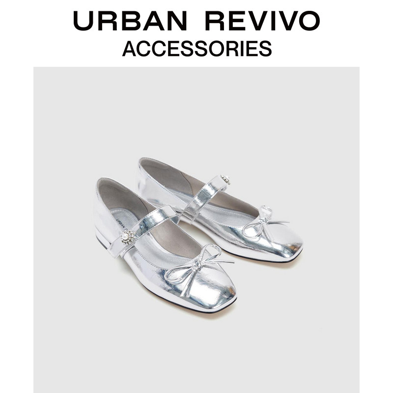 Pearl Bow Mary Jane Flats Metallic Leather Adjustable Strap ราคา 1,840 บาท*ส่งฟรี