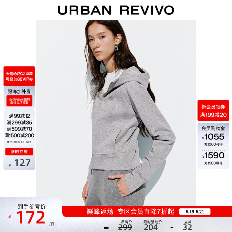 Ur2026 Spring New Women's Casual Gray Sports Style Zipper Hooded Jacket Uyv150092