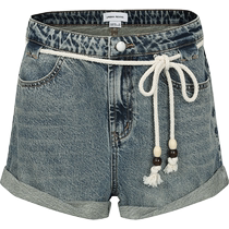 UR2024 new autumn womens fashion retro washed rolled edge belt denim shorts UWL840156