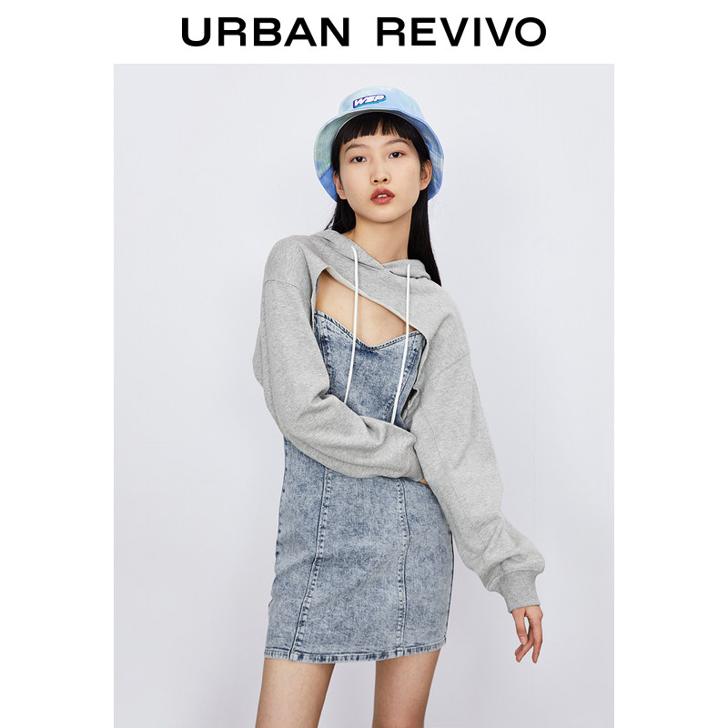 UR2021 spring and summer new youth women's hat collar hollow tight denim treasure dress YV04RBNN2001