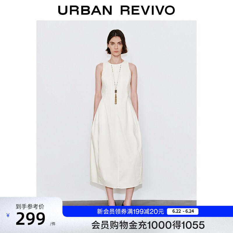 Ur2026 New Summer Style Feminine Pastel Style Simple Pleated French-Style Waist-Cinching White Dress Uwm760059