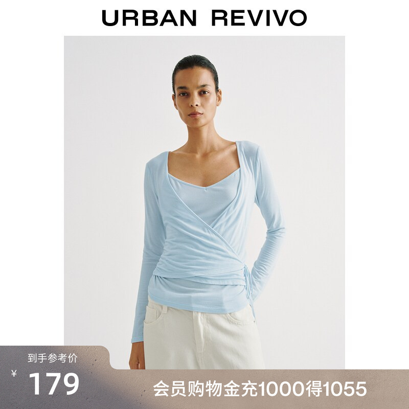 Ur2026 New Autumn Women's Clothing Elegant V-Neck Cross-Tie Fake Two-Piece Long-Sleeved T-Shirt Uwm460230