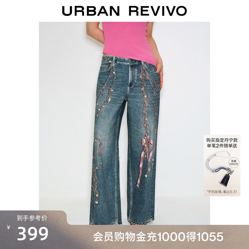 Ur2026 New Autumn Women's Fashion Trendy Printed Casual Lyocell Wide-Leg Denim Pants Uyv860148