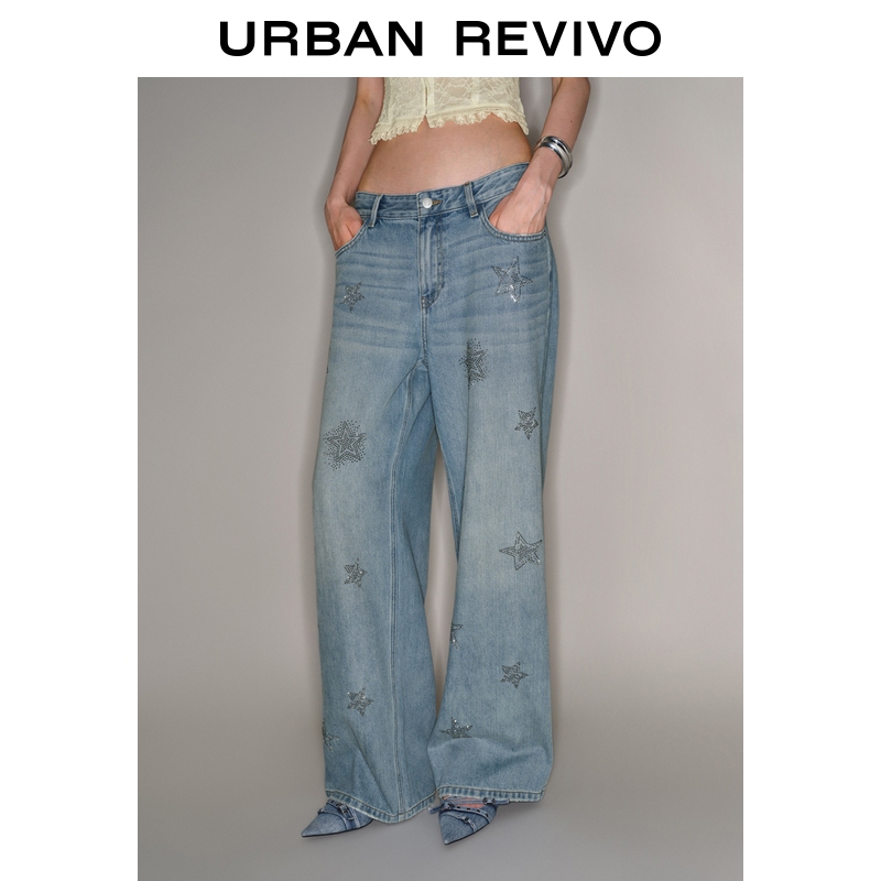 Ur2026 New Autumn Style Women's Trendy Retro Star-Studded Cotton Light-Colored Straight-Leg Denim Pants Uyv860131 Ur2026 New Autumn Style Women's Trendy Retro Star-Studded Cotton Light-Colored Straight-Leg Denim Pants Uyv860131