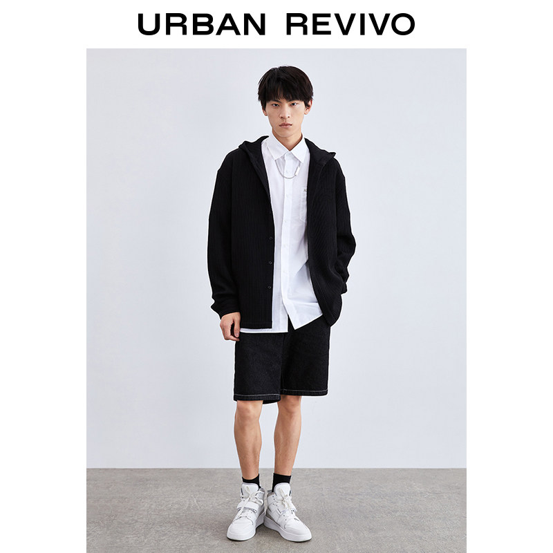 UR New Pint Men's Fashion Trends Sports Pit Strips Long Sleeves With Cap Loose Shirt ML33S2BF2000