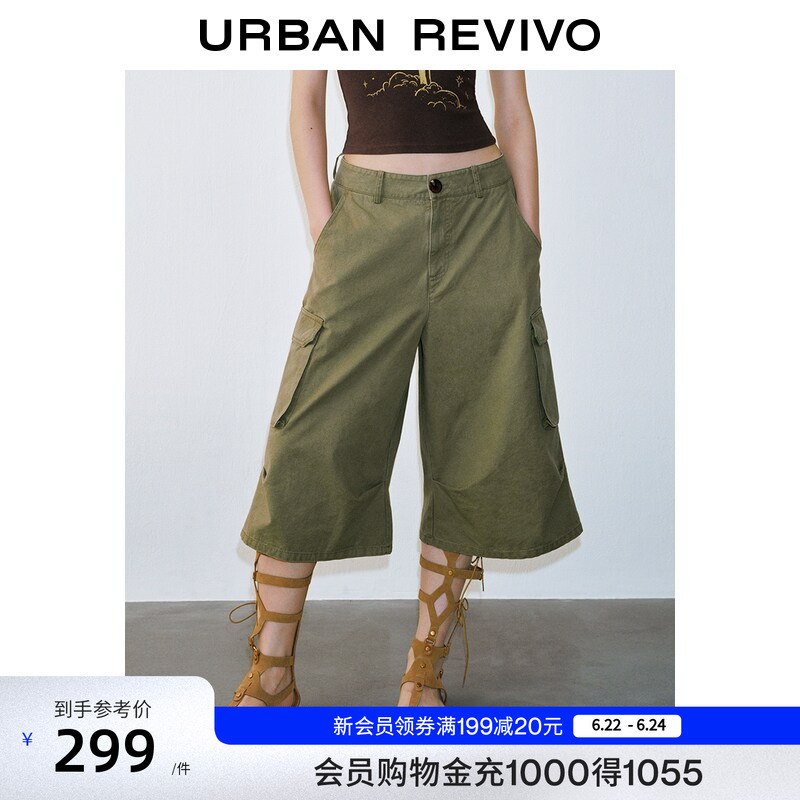Ur2026 Spring New Women's Casual Street Style Solid Color Large Pocket Cropped Cargo Pants Uyl660049